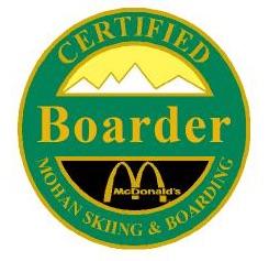 Certified Boarder Personal Achievement Award Pin.  Rides chairlift.  Is able to perform heel and toe side turns down smooth green slopes.