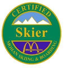 Certified Skier Personal Achievement Award Pin.  Rides Chair Lift. Is able to perform linked wedge turns down smooth green slopes safely.