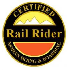 Certified Rail Rider Personal Achievement Award Pin.  Links medium radius turns, getting the board on edge the last 1/3 of the turn on groomed blue slopes.